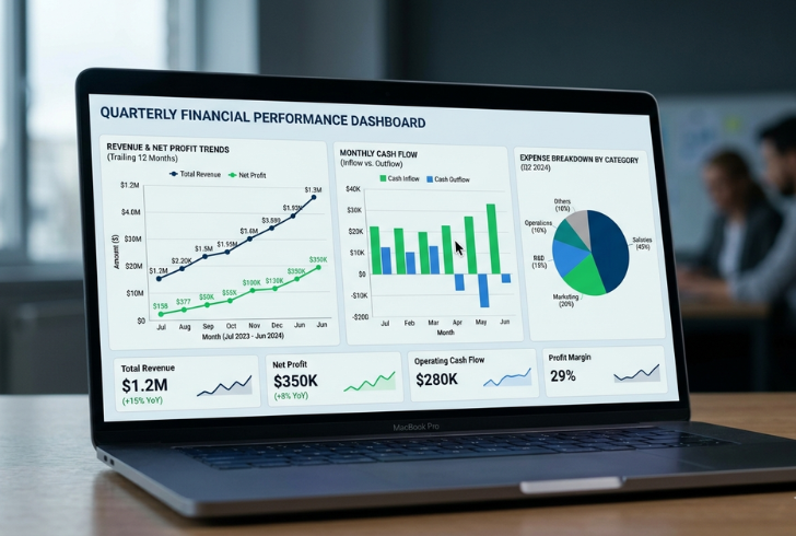 Financial dashboard showing profit and cashflow