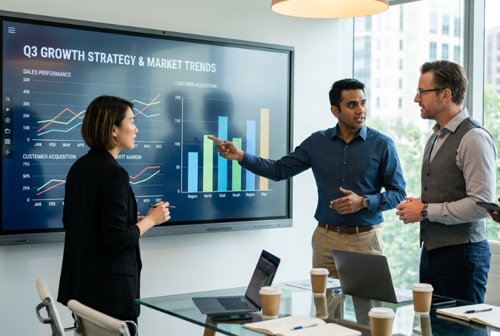 Business team reviewing financial strategy charts